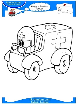Çocuklar İçin Ambulans Boyama Sayfaları 